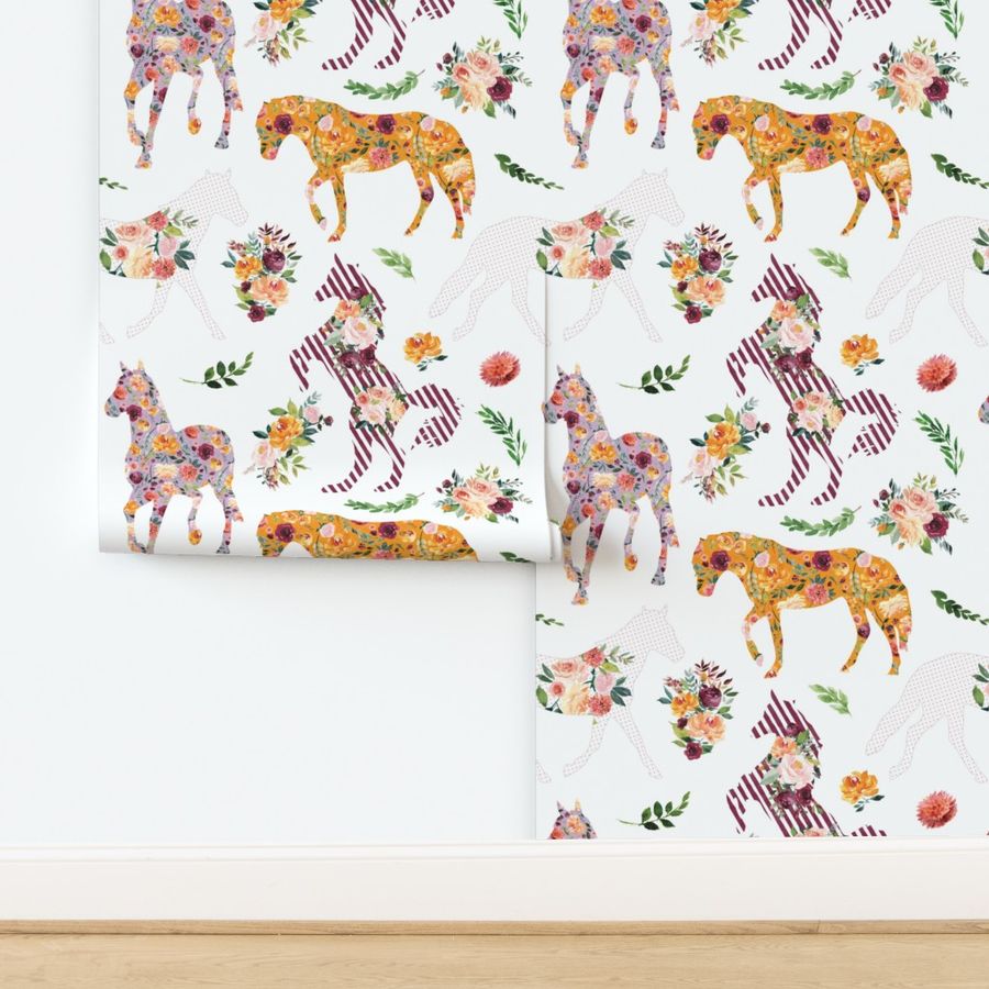 blush burgundy floral horses 