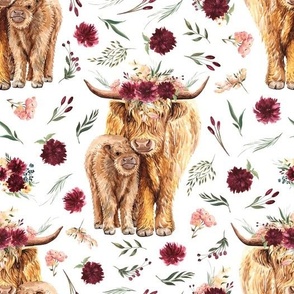 Spoonflower Fabric - Highland Cow Farm 18X18 Calf Floral Scottish Printed  on Petal Signature Cotton Fabric by The Yard - Sewing Quilting Apparel