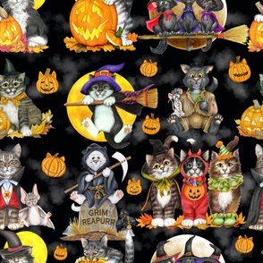 Halloween Cat Fabric Repeat Black Smaller