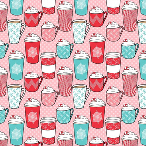 Peppermint Latte Coffee Pattern on Pink - large