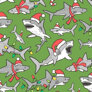 Christmas Holidays Winter Sharks Shark Grey on Green