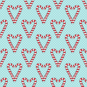 Candy Cane Hearts on Aqua Blue - large