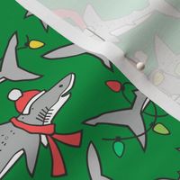 Christmas Holidays Winter Sharks Shark Grey on Dark Green