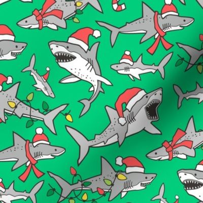 Christmas Holidays Winter Sharks Shark Grey on Light Green