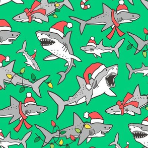 Christmas Holidays Winter Sharks Shark Grey on Light Green