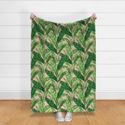 Tropical Green Leaves Pink L