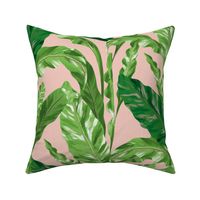 Tropical Green Leaves Pink L