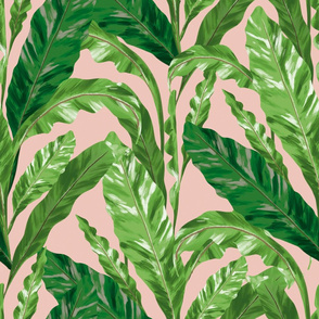 Tropical Green Leaves Pink L