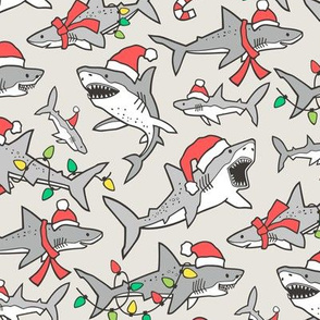 Christmas Holidays Winter Sharks Shark Grey on Light Grey