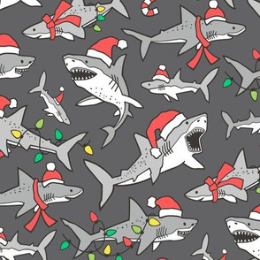 Christmas Holidays Winter Sharks Shark Grey on Dark Grey