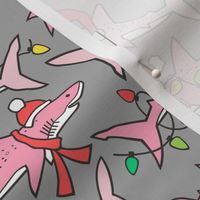 Christmas Holidays Winter Sharks Shark Pink on Grey