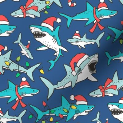 Christmas Holidays Winter Sharks Shark Blue on Navy