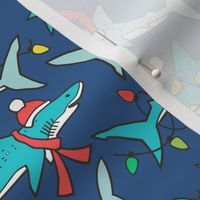 Christmas Holidays Winter Sharks Shark Blue on Navy