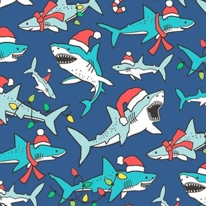 Christmas Holidays Winter Sharks Shark Blue on Navy