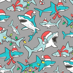 Christmas Holidays Winter Sharks Shark Blue on Grey