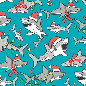 Christmas Holidays Winter Sharks Shark Grey on Dark Blue