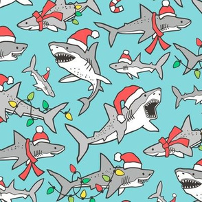 Christmas Holidays Winter Sharks Shark Grey on Light Blue