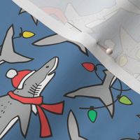 Christmas Holidays Winter Sharks Shark Grey on Light Navy Blue