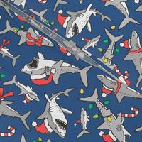 Christmas Holidays Winter Sharks Shark Grey on Navy Blue