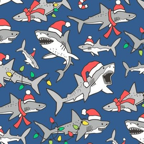 Sharks Swimming Flannel Fabric, 1 Yard, Blue White Gray, Ocean Sea