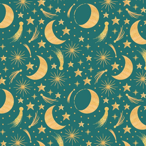 Night sky - Gold on teal