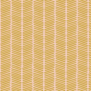 Hand-Drawn Herringbone Chevron in Gold on Blush Pink - Large