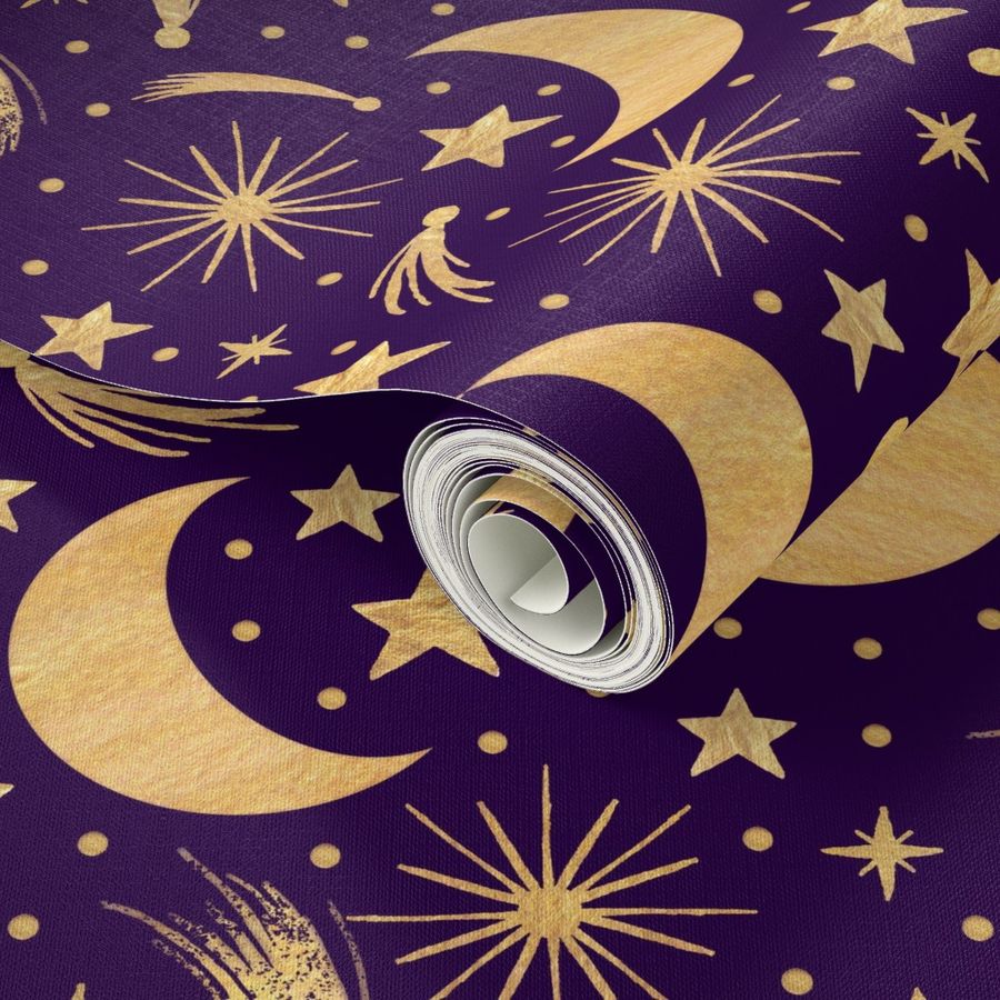 Night sky - Gold on purple