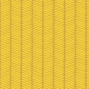 Hand-Drawn Herringbone Chevron in Yellow on Mustard - Large