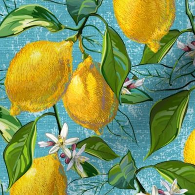 Fresh Lemons  | Cyan Faux Texture