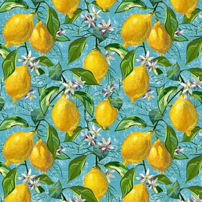 Fresh Lemons  | Cyan Faux Texture