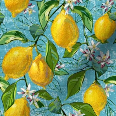 Fresh Lemons | Small | Cyan Faux Texture