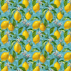 Fresh Lemons | Small | Cyan Faux Texture