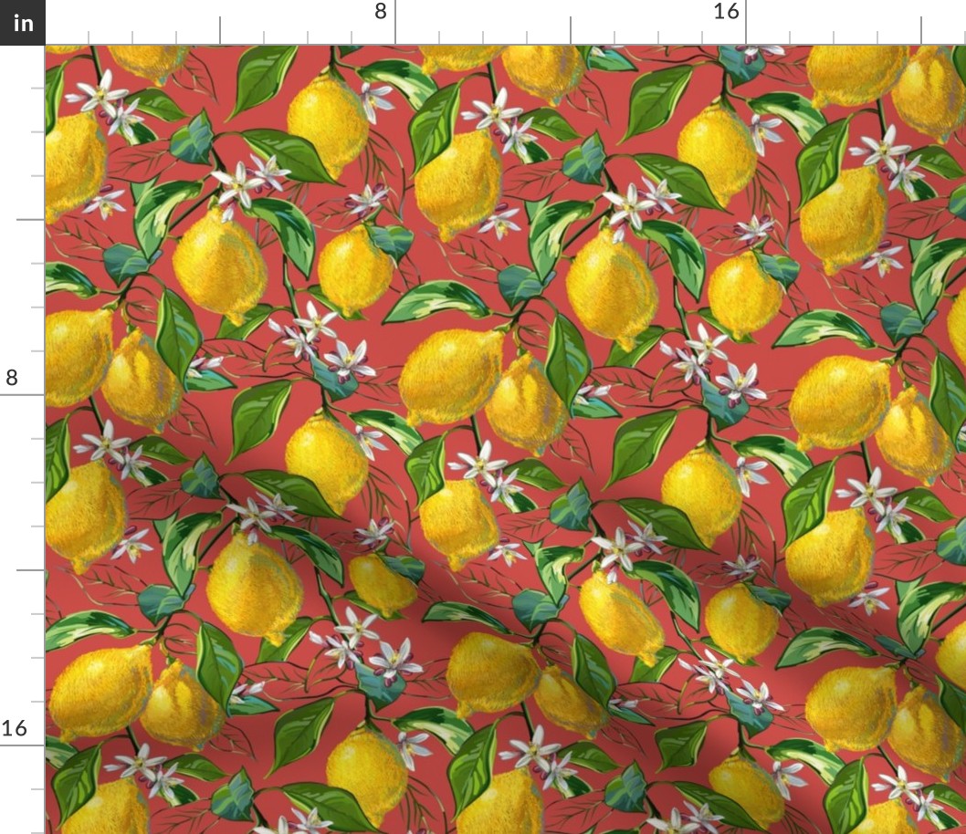 Fresh Lemons  | Small | Solid Coral Dp #cb4b47