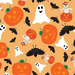 Skeletons Pumpkins Ghosts Black Birds