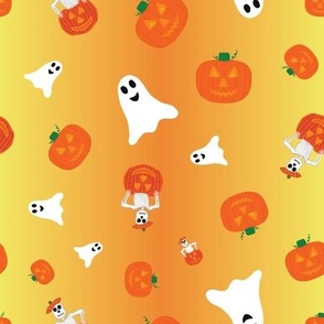 Ghosts Pumpkins Skeletons Gradient