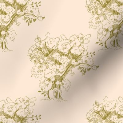 Gold Toile Trees on Pale Peach, Large Scale