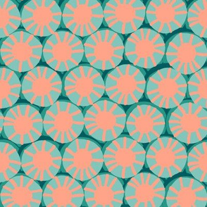 Retro circles. Salmon on an emerald background