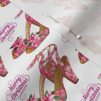 Christmas pink poinsettia snowflake shoes christmas card