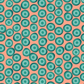 Retro circles. Turquoise on a salmon background