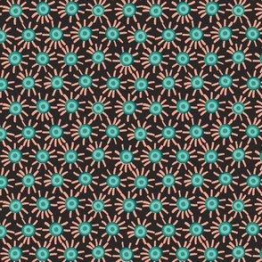 Retro circles. Saturated pattern, turquoise on black background