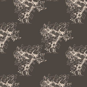 Cream Toile Trees on Gray Brown, Large Scale