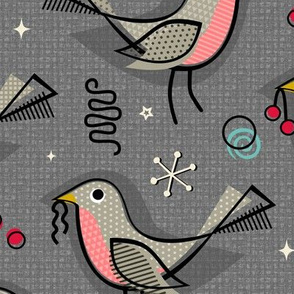 Happy Robins! - Pink/Gray - Winter