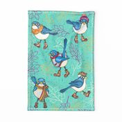 Blue Birds in Boots Tea Towel
