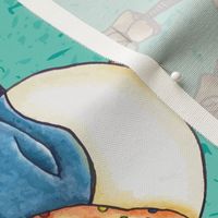 Blue Birds in Boots Tea Towel