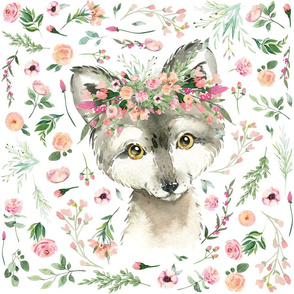 18x18" pink floral baby wolf patch