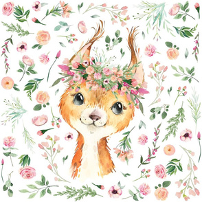 18x18" pink floral baby squirrel patch 