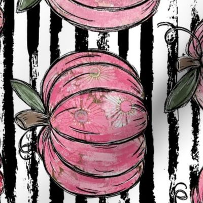 Pink Painted Pumpkins Black Distressed Stripes rotated - large scale