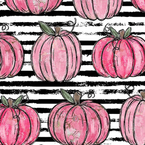 Pink Painted Pumpkins Black Distressed Stripes - large scale