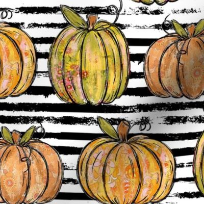 Fall Painted Pumpkins Black Distressed Stripes - medium scale