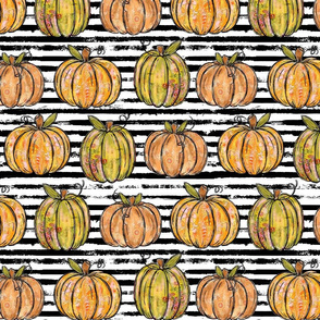 Fall Painted Pumpkins Black Distressed Stripes - medium scale